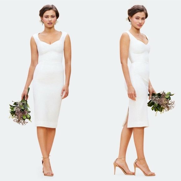 DRESS THE POPULATION Elle Sheath Dress Off White Medium NEW - Picture 5 of 10